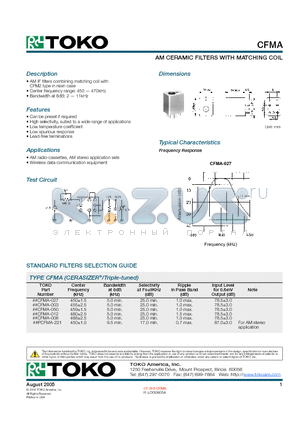 CFMA-008 datasheet - AM CERAMIC FILTERS WITH MATCHING COIL