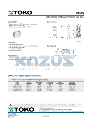 CFMQ-004A datasheet - AM CERAMIC FILTERS WITH MATCHING COIL