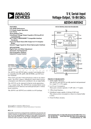 AD5542LR datasheet - 5 V, Serial-Input Voltage-Output, 16-Bit DACs