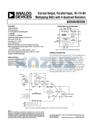 AD5546BRU datasheet - Current Output, Parallel Input, 16-/14-Bit Multiplying DACs with 4-Quadrant Resistors