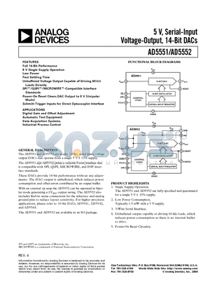 AD5552 datasheet - 5 V, Serial-Input Voltage-Output, 14-Bit DACs