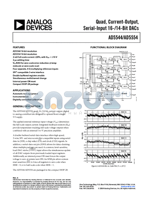 AD5554BRS datasheet - Quad, Current-Output, Serial-Input 16-/14-Bit DACs