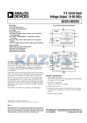 AD5551 datasheet - 5 V, Serial-Input Voltage-Output, 14-Bit DACs