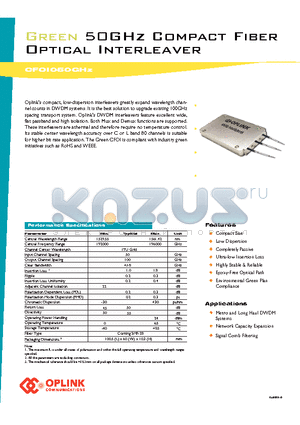 CFOI050100CE125 datasheet - 50GHz Compact Fiber Optical Interleaver