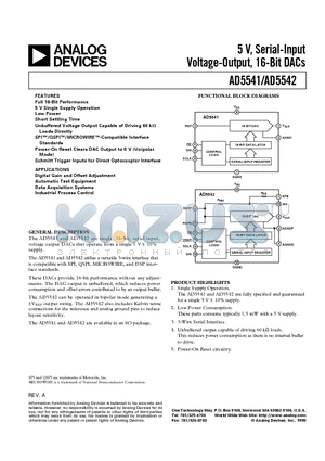 AD5541AR datasheet - 5 V, Serial-Input Voltage-Output, 16-Bit DACs