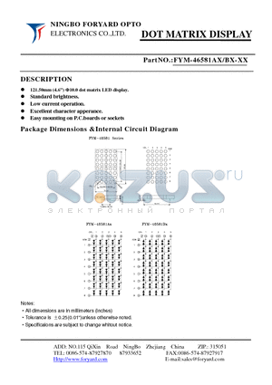 FYM-46581BX-3 datasheet - DOTMATRIX DISPLAY