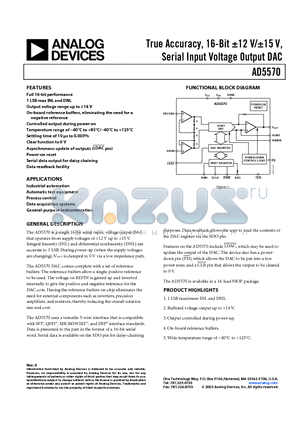 AD5570YRS-REEL datasheet - True Accuracy, 16-Bit 12 V/15 V, Serial Input Voltage Output DAC