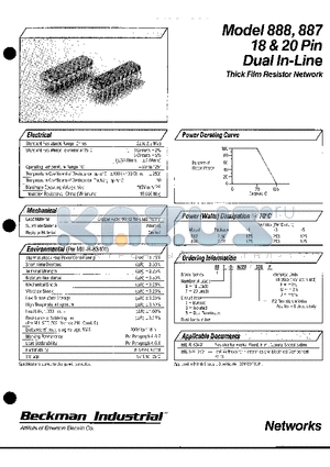 887 datasheet - Model 888,887 18&20 pin Dual In-Line Thick Film Resistor Network