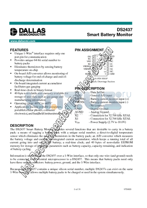 DS2437 datasheet - Smart Battery Monitor
