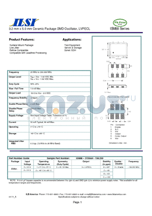 ISM88-6159ZH-156.250 datasheet - 3.2 mm x 5.0 mm Ceramic Package SMD Oscillator, LVPECL