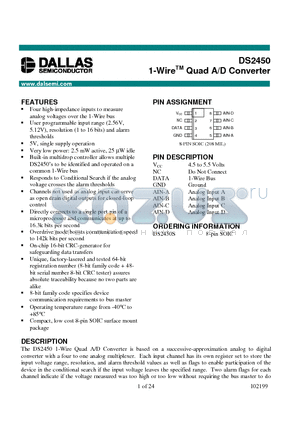 DS2450S datasheet - 1-Wire Quad A/D Converter