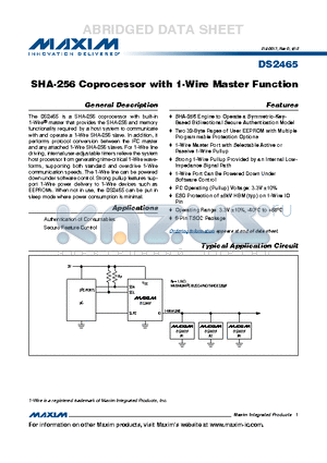 DS2465P+ datasheet - SHA-256 Coprocessor with 1-Wire Master Function