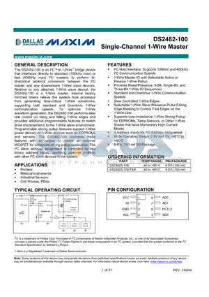DS2482S-100/T datasheet - Single-Channel 1-Wire Master