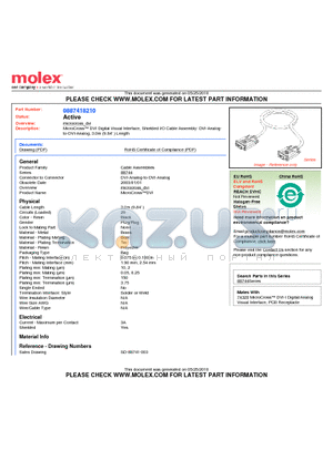 88741-8210 datasheet - MicroCross DVI Digital Visual Interface, Shielded I/O Cable Assembly: DVI-Analog to DVI-Analog, 3.0m (9.84) Length