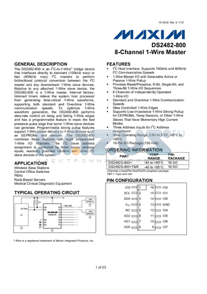 DS2482-800 datasheet - 8-Channel 1-Wire Master