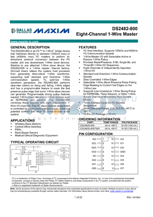 DS2482S-800T datasheet - Eight-Channel 1-Wire Master