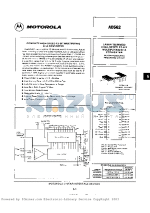 AD562 datasheet - LASER TRIMMED HIGH-SPEED 12-BIT CONVERTER