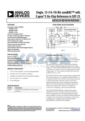 AD5620ARJ-1500RL7 datasheet - Single, 12-/14-/16-Bit nanoDAC with 5 ppm/C On-Chip Reference in SOT-23