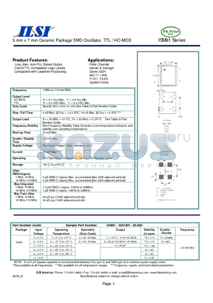 ISM91-1161DO-20.000 datasheet - 5 mm x 7 mm Ceramic Package SMD Oscillator, TTL / HC-MOS