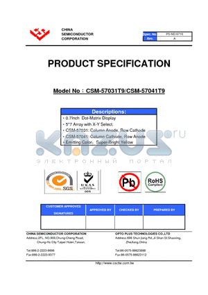 CSM-57031T9 datasheet - 0.7Inch Dot-Matrix Display