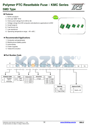 KMC3S012 datasheet - Polymer PTC Resettable Fuse