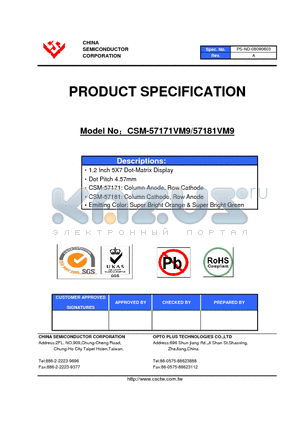 CSM-57181VM9 datasheet - 1.2 Inch 5X7 Dot-Matrix Display