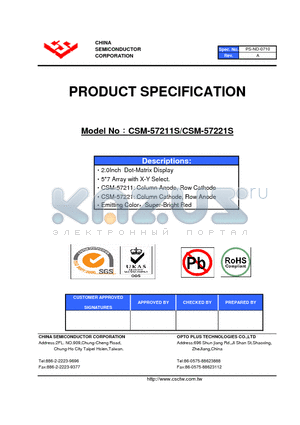 CSM-57221S datasheet - 2.0Inch Dot-Matrix Display