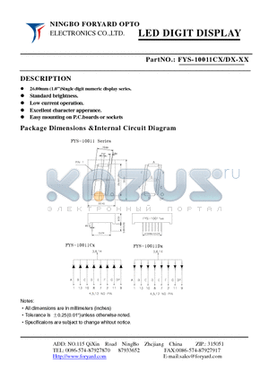 FYS-10011DX-3 datasheet - LED DIGIT DISPLAY