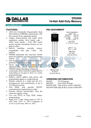 DS2505PT datasheet - 16-kbit Add-Only Memory