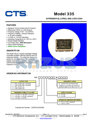 335E2C2M datasheet - DIFFERENTIAL LVPECL AND LVDS VCXO