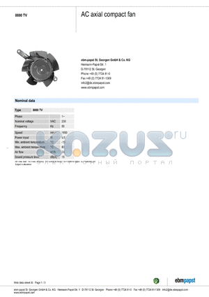 8880TV datasheet - AC axial compact fan