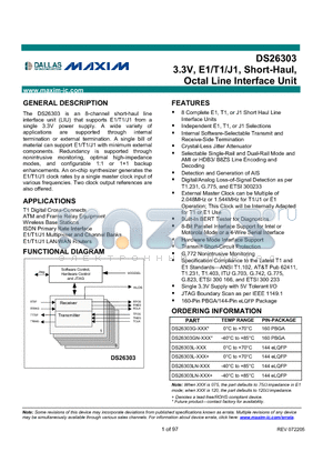 DS26303GN-75 datasheet - 3.3V, E1/T1/J1, Short-Haul, Octal Line Interface Unit