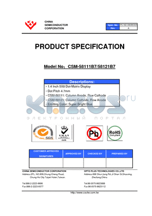 CSM-58121B7 datasheet - 1.4 Inch 5X8 Dot-Matrix Display