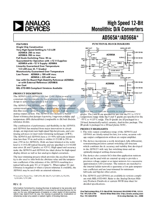 AD565 datasheet - High Speed 12-Bit Monolithic D/A Converters