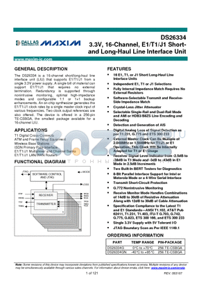 DS26334 datasheet - 3.3V, 16-Channel, E1/T1/J1 Shortand Long-Haul Line Interface Unit