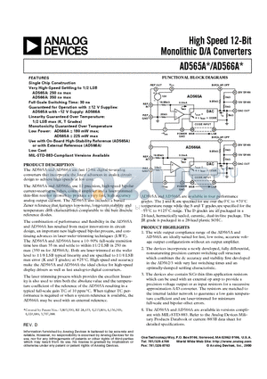 AD565AT datasheet - High Speed 12-Bit Monolithic D/A Converters