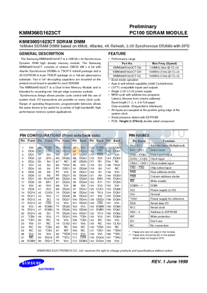 KMM366S1623CT-GH datasheet - PC100 SDRAM MODULE Preliminary