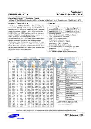 KMM366S1623CTY-GL datasheet - PC100 SDRAM MODULE