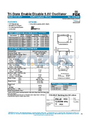 F6C-2ELF datasheet - Tri-State Enable/Disable 5.0V Oscillator