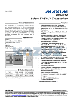 DS26518GN datasheet - 8-Port T1/E1/J1 Transceiver