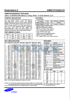 KMM372F3200CS1 datasheet - 32M x 72 DRAM DIMM with ECC using 16Mx4, 4K 8K Refresh, 3.3V