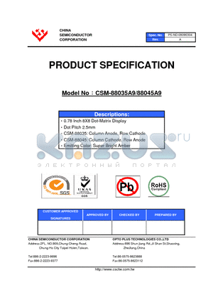 CSM-88035A9 datasheet - 0.78 Inch 8X8 Dot-Matrix Display