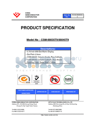 CSM-88035T9 datasheet - 0.78 Inch 8X8 Dot-Matrix Display