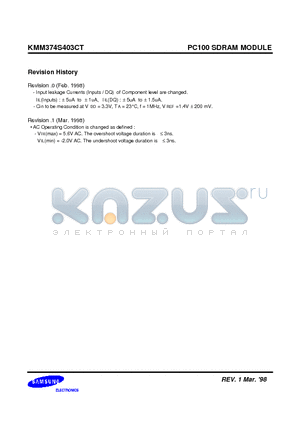 KMM374S403CT datasheet - PC100 SDRAM MODULE