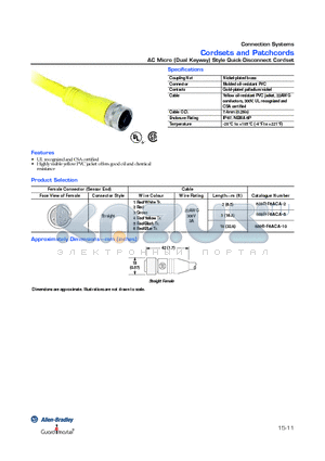 889R-F6ACA-2 datasheet - Cordsets and Patchcords
