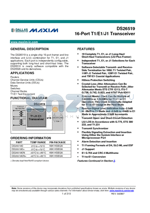 DS26519G datasheet - 16-Port T1/E1/J1 Transceiver