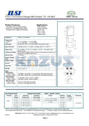 ISM91-1651CH-20.000 datasheet - 5 mm x 7 mm Ceramic Package SMD Oscillator, TTL / HC-MOS