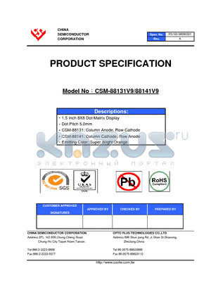 CSM-88131V9 datasheet - 1.5 Inch 8X8 Dot-Matrix Display