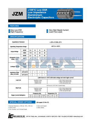 188JZM010M datasheet - 105`C Low ESR Low Impedance Aluminimum Electrolytic Capacitors