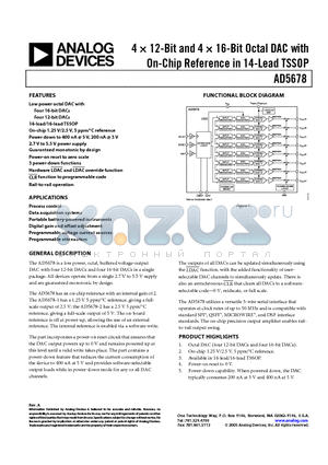 AD5678ARUZ-2 datasheet - 4  12-Bit and 4  16-Bit Octal DAC with On-Chip Reference in 14-Lead TSSOP